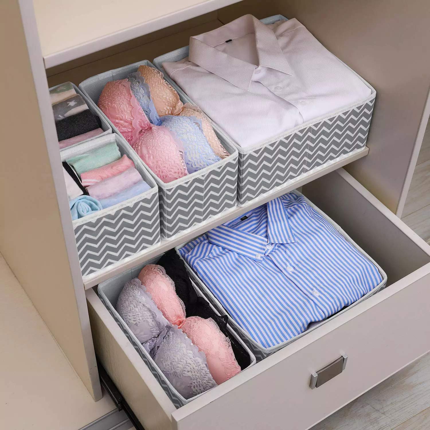 Flyngo Foldable Drawer Organizer For Clothes, Wardrobe, Undergarment Organiser Cloth Storage Box For Socks, Bra, Tie, And Scarfs